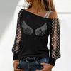 Модный женский сексуальный сетчатый топ с дырявыми плечами, повседневный свободный пуловер с длинными рукавами