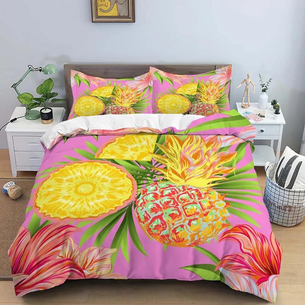 Fruit Pineapple Duvet Cover Yellow Tropical Fruit Plants Theme For Children Boys Girls Teens For Bedroom Decoration Queen King