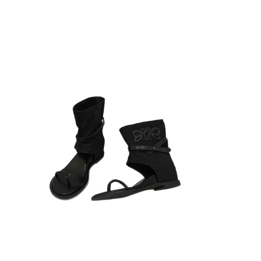 Лето 2025 новые шлепанцы крутые ботинки женские ретро западные ковбойские сапоги сапоги для брюк римские крутые ботинки ботинки на платформе