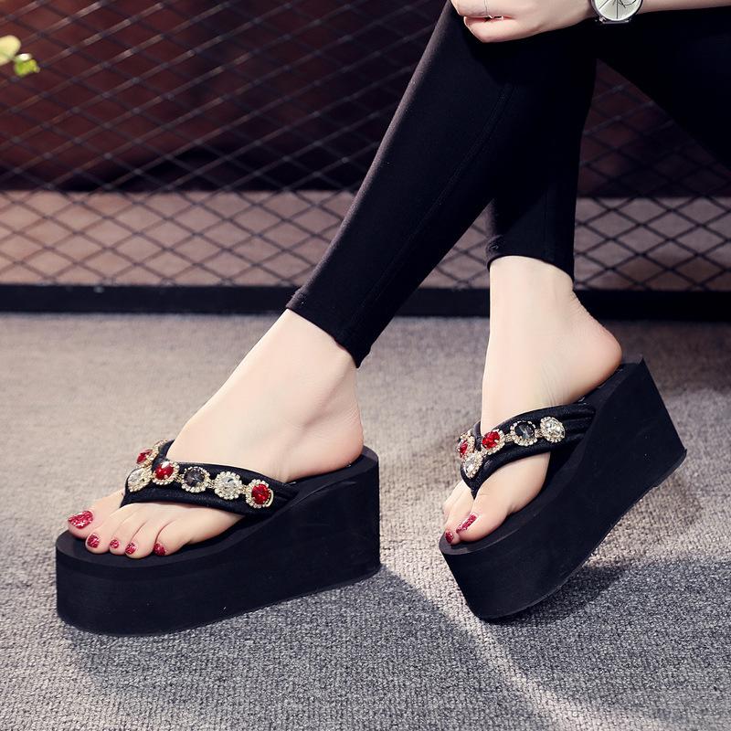 Heel Height 6cm Slippers Women's Summer Fashion Trend Beach Holiday Flip-flops Flat Wear Non-slip Beach Shoes
