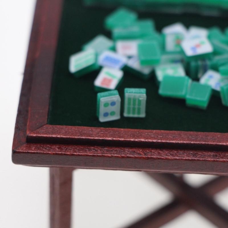 Realistic Clothes Mahjong Table Realistic Pretend Play for Kids Table and Chairs Model Toy 1:12 Doll House Accessories