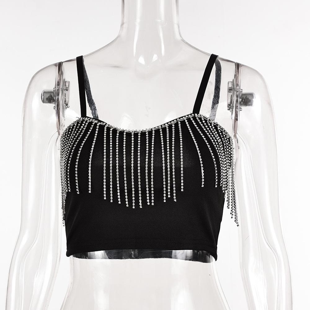 Женский топ для ночного клуба с кисточками и стразами, без бретелек, с цепочкой и подтяжками, сексуальный, универсальный