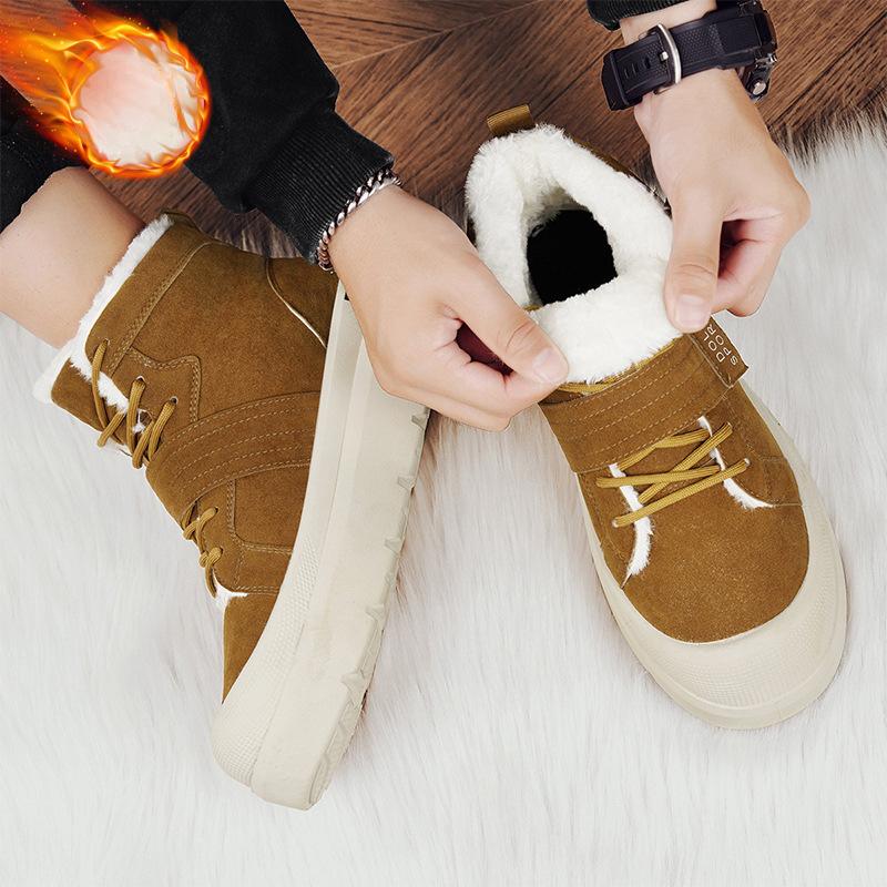 Мужские зимние теплые ботинки на шнуровке, ботинки из искусственной замши, короткие ботинки с нескользящей подкладкой из искусственного меха, спортивная обувь для походов и прогулок для мужчин