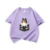 Kids Cotton T Shirt Cute Pocket Shetland Sheepdog Graphic Crew Neck Short Sleeve Tee Casual Boys Girls Summer Tops