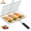 Grill Basket, Folding Carbon Steel Grill Outdoor BBQ Basket with Wood Handle, Outdoor Camping BBQ Rack for Fish, Vegetable