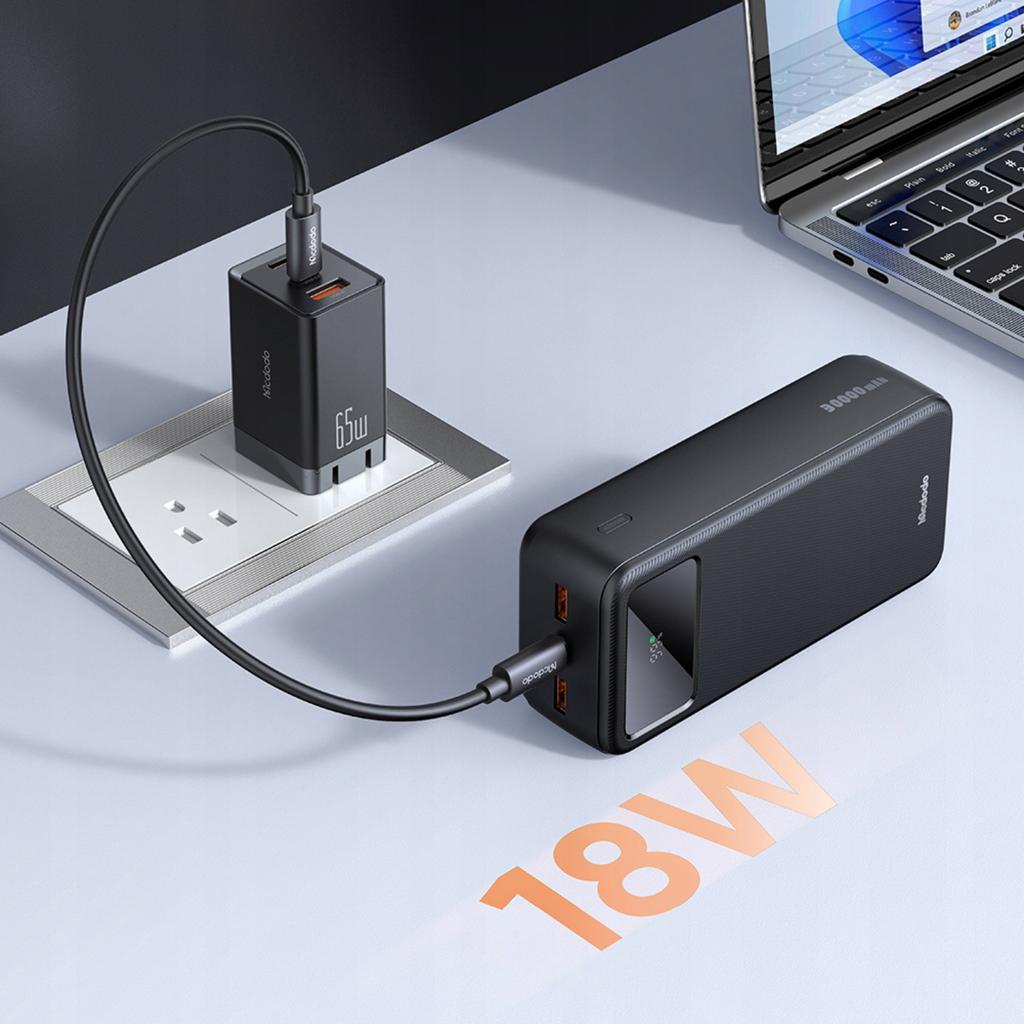 Mcdodo Duży Powerbank 30000 Mah Szybkie Ładowanie 3 X Usb-C Usb-A Czarny