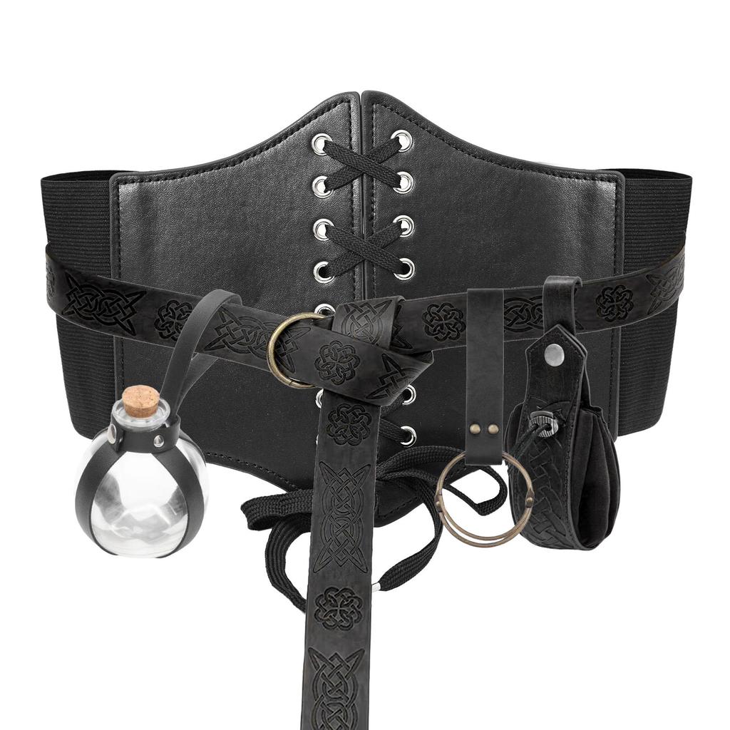 5-Piece Renaissance Costume Set: Corset, Belt, Pouch, Coin Purse, Potion Bottle Props