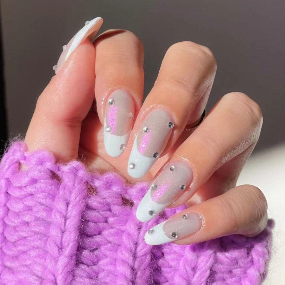 Long Almond Fake Nials Flowers Press On Nails Manicure Nail Tips Women