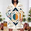 Women Plus Size V Neck Long Sleeve Printed Fitted Straight Dress