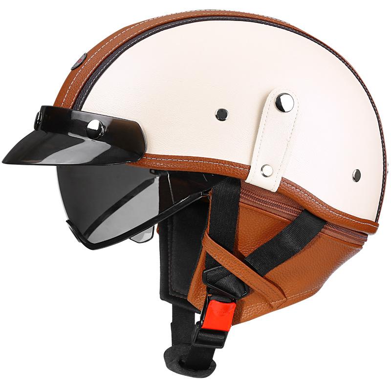 Ретро Мотошлем Одобрен DOT Встроенные Солнцезащитные Очки Casco Moto Шлем Съемная Внутренняя Подкладка Винтажный Немецкий Половинчатый Шлем