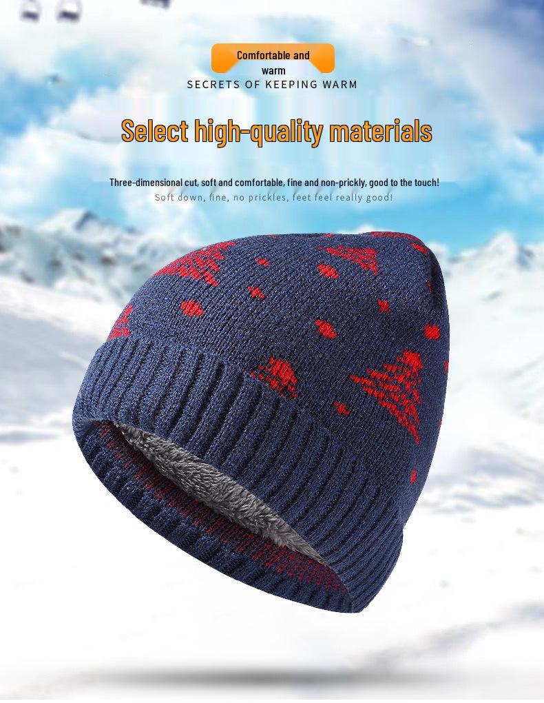 Красная вязаная шапка с флисовой подкладкой «Рождественская елка» - Унисекс, Двухслойная для снежных дней (В наличии)