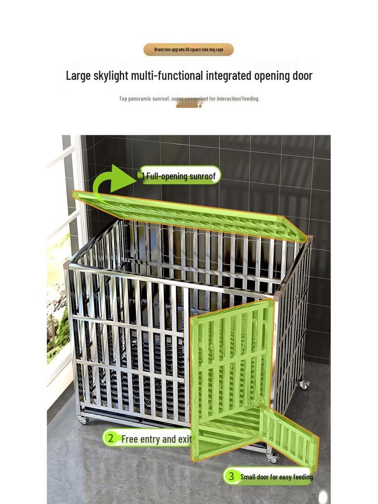 Stainless Steel Medium Folding Dog Cage with Toilet for Indoor Use - Suitable for Border Collies, Golden Retrievers, and Medium-Large Dogs.