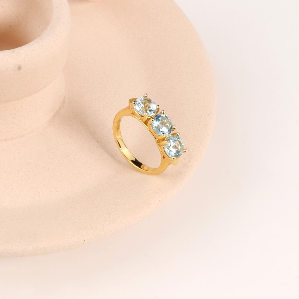 2023 Сердце стерлингового серебра 925 пробы Комплект ювелирных изделий Натуральный синий топаз Круглые серьги с застежкой 6 мм Кольца Классический дизайн для женщин подарок жене