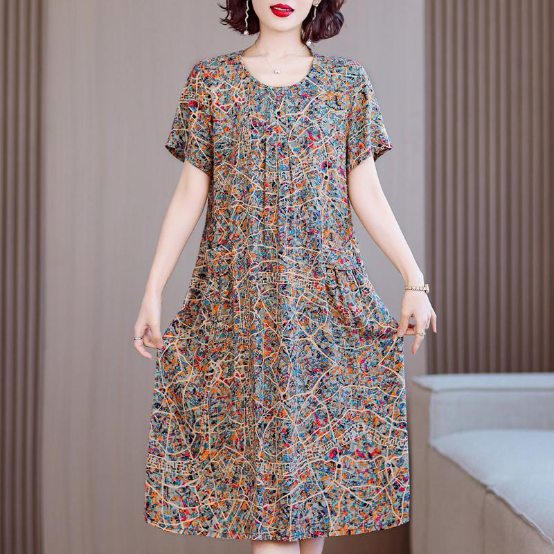 Летнее женское платье больших размеров, винтажное женское свободное платье с коротким рукавом и принтом, повседневные платья с цветочным принтом