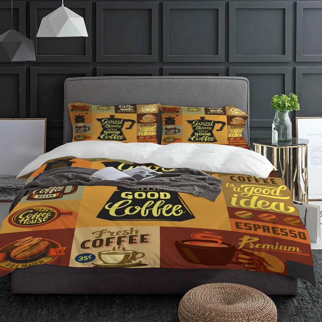 Coffee Poster Decals Black Bedding Set 3pcs Boys Girls Duvet Cover Pillowcase Kids Adult Quilt Cover Double Bed Set Home Textile