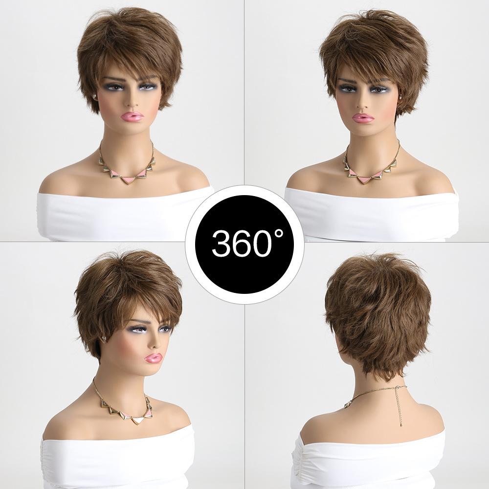 European and American Style Women's Fashion Daily Use Natural Looking Fluffy Short Straight Brown Wig