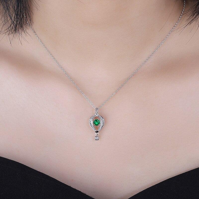New S925 Silver Necklace Female Korean Trend Pure Silver Temperament Clavicle Chain Elegant Cultivation Emerald Pendant