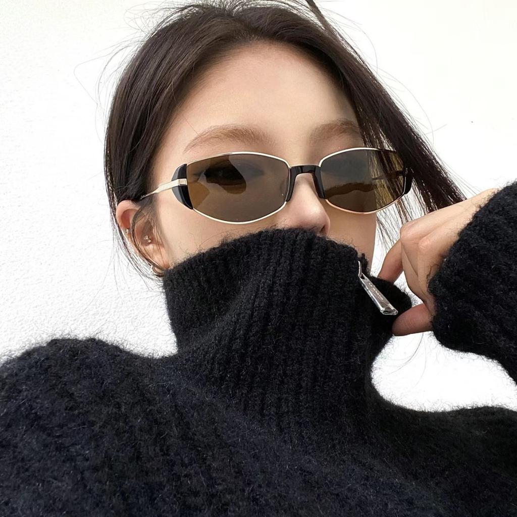 2025 новые современные ретро премиум коричневые узкая оправа маленькие коричневые очки женские круглое лицо тонкие кошачий глаз солнцезащитные очки солнцезащитные очки