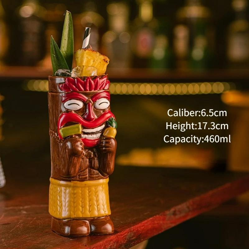 Creative Hawaiian Style Brown Tiki Mug Ceramic Cocktail Cup Drinkware For Party