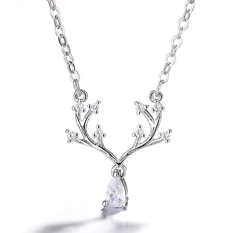 Simple Elk Necklace Feminine Personality Diamond Water Drops Small Antlers Clavicle Chain Christmas Pendant Necklace