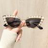 Неполяризованные женские солнцезащитные очки в европейском американском стиле в форме кошачьего глаза с жемчужным украшением