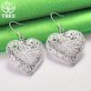 Sweet Romantic 925 Sterling Silver Carved Flower Heart Drop Earrings Women Birthday Anniversary Party Jewelry Fine Accessories