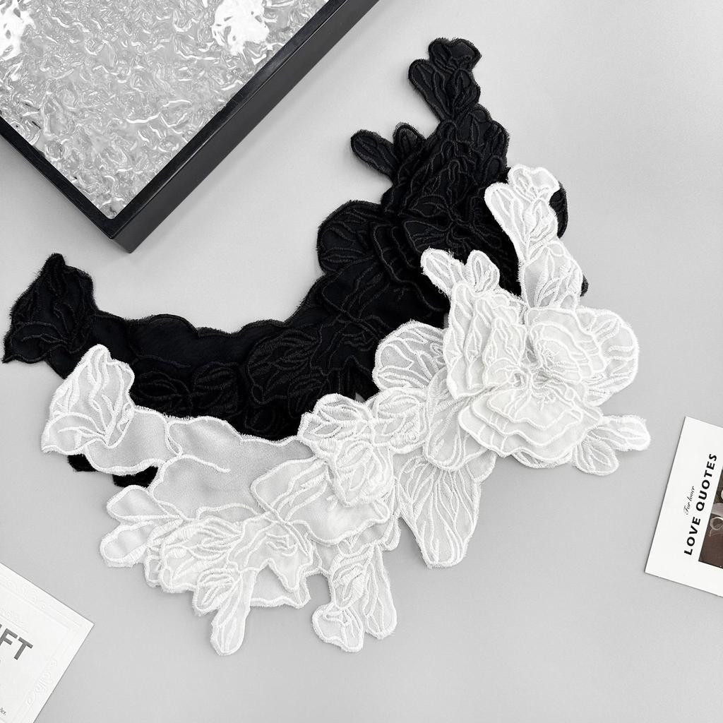Black And White Organza Embroidery Flower Cloth Sticker Clothing Dress Dress Performance Costume Decorative Cloth Sticker Accessories