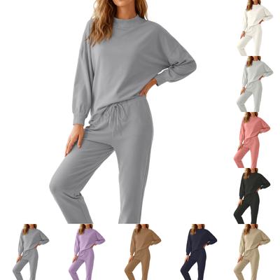 Женский однотонный модный повседневный спортивный костюм с длинными рукавами на шнуровке