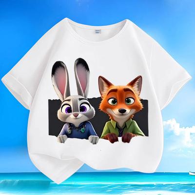 Новый безумный принт Zootopia от Disney Универсальный Повседневный Летний Детский Топ с коротким рукавом Круглый вырез Свободный Хлопок