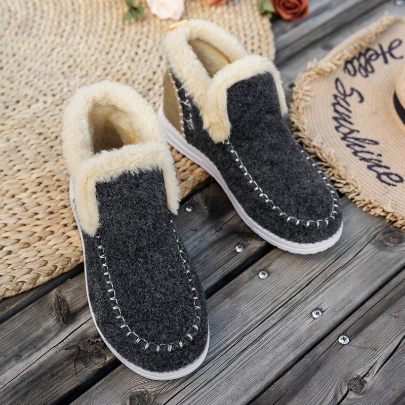 Модные зимние новые замшевые ботинки с круглым носком и прошивкой, на мягкой подошве, противоскользящие, износостойкие, женские плоские хлопковые ботинки