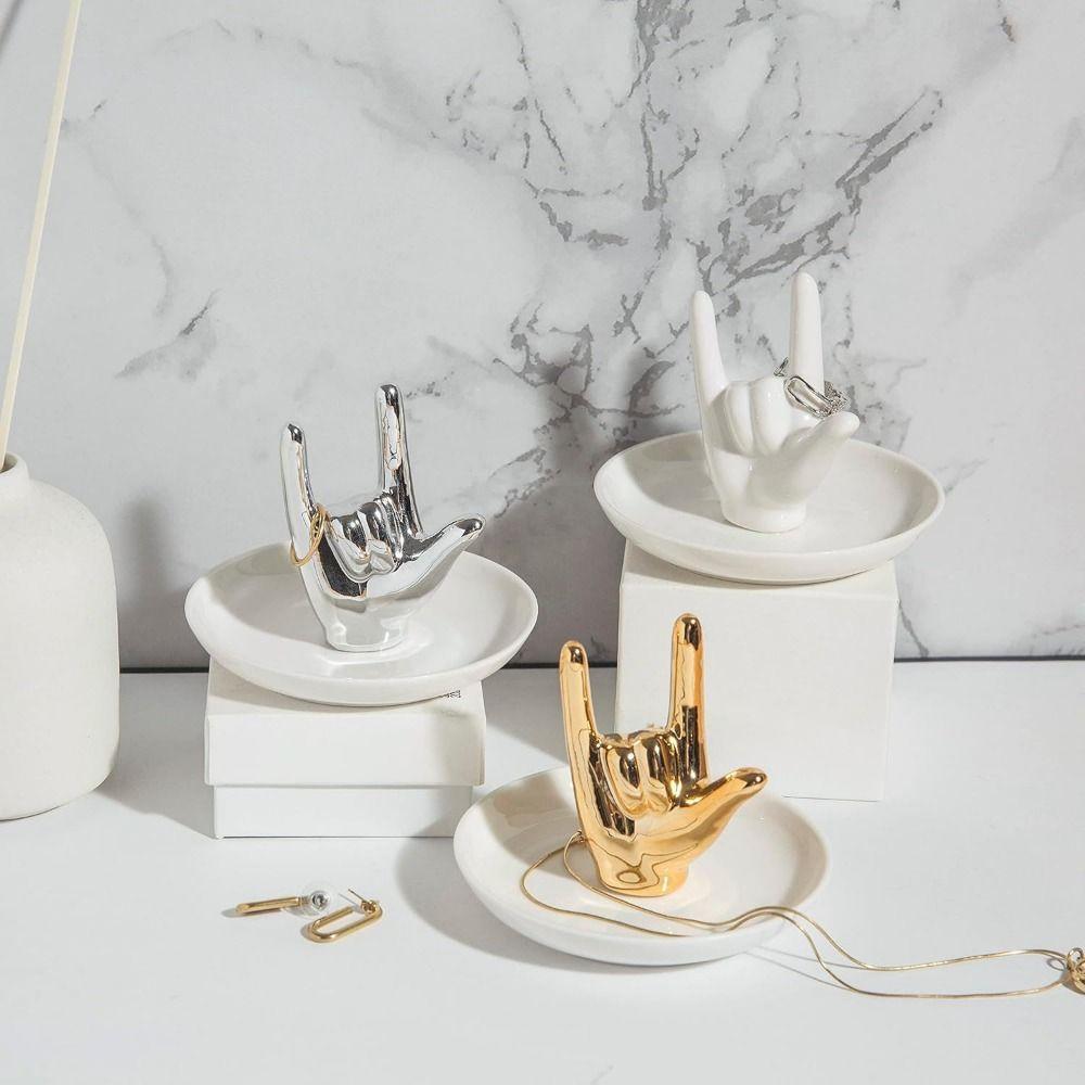 Nordic Ceramic Jewelry Plate Light Luxury Hand Storage Tray Gesture Ring Stand Home Decor