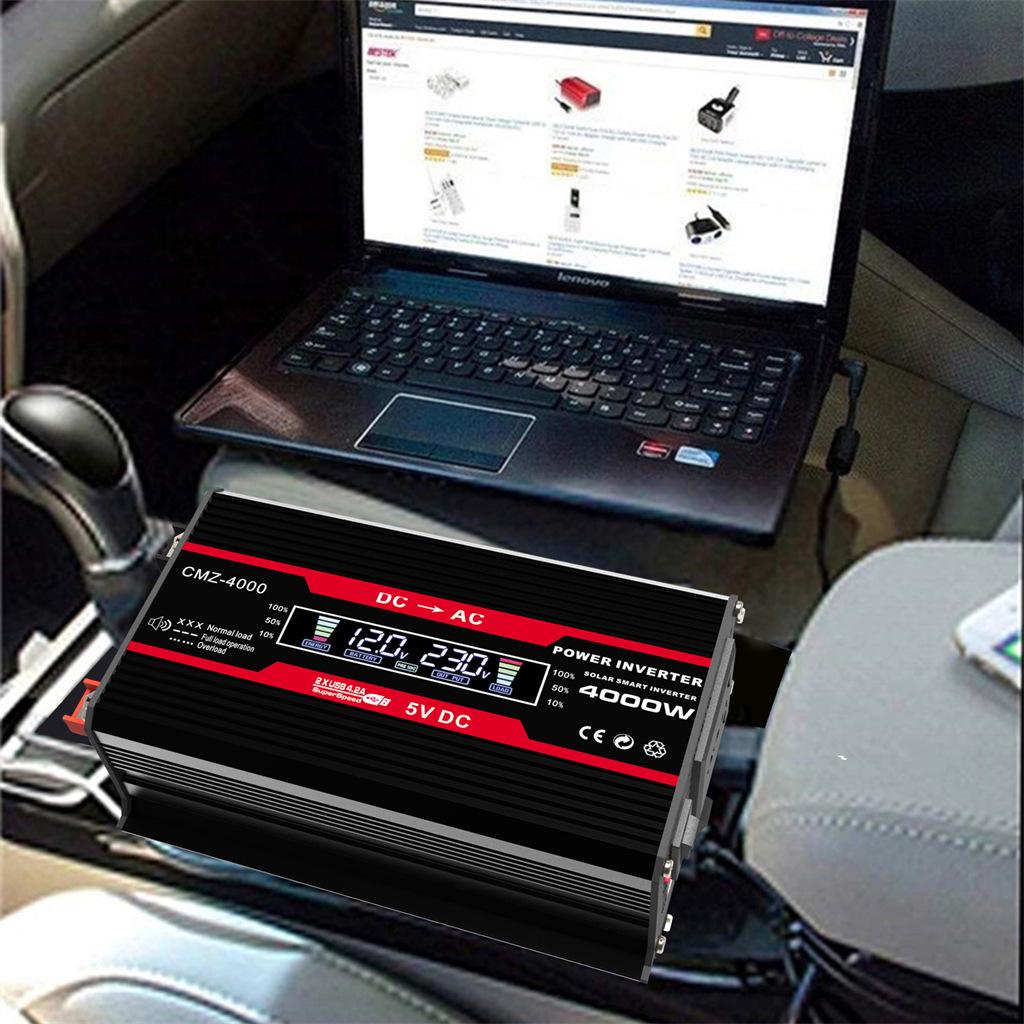 Умный инверторный преобразователь 300 Вт: 12 В на 110 В/220 В, двойной USB (4.2A) Быстрая зарядка, Цветной дисплей