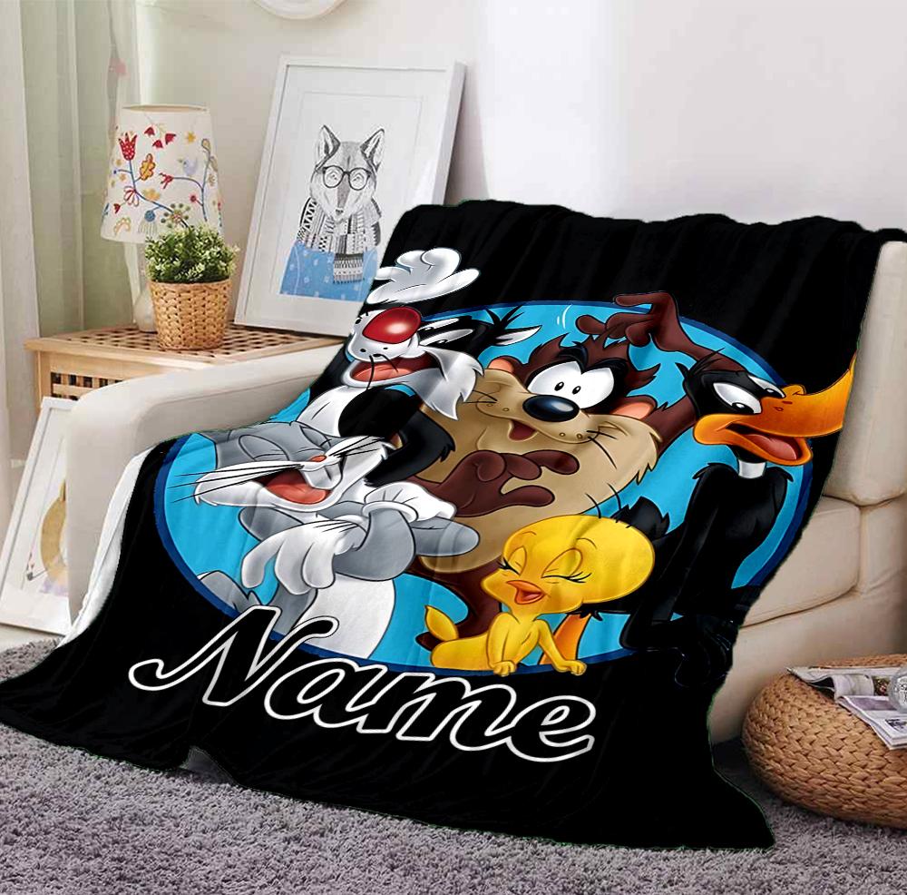 Custom Name Looney Tunes Flannel Blanket Throw Blanket Soft Warm Sofa Bed home Decor Unique Gift