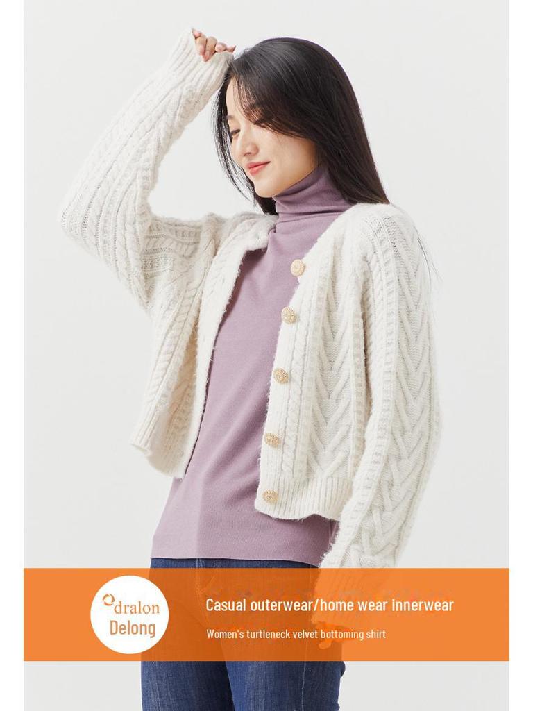 Women's High-Collar German Velvet Long-Sleeve Top: Slim Fit, Heat-Generating, Hyaluronic Acid-Enhanced, Perfect for Autumn and Winter.