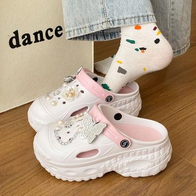 Женские тапочки баотоу, повседневные туфли с бантом, туфли-пещеры с цветком, уличные тапочки на толстой подошве, нескользящие, удобные, мягкие