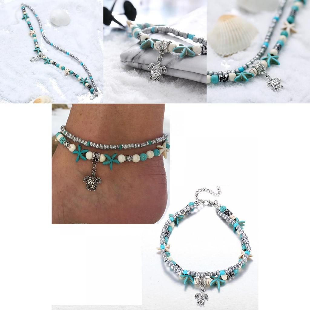 Ретро голубой браслет на ногу с дизайном черепахи для пляжного отдыха и курорта