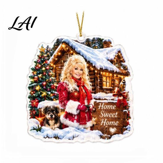 Dolly Christmas Ornament Ornament 2D Acrylic Collectible Hanging Decor Memorial Country Cowgirl Inspired Ornaments Music Theme Blonde Pendant