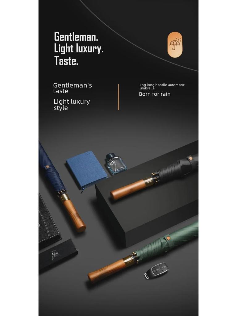 Зонт для гольфа в британском ретро-стиле — деревянная ручка, усиленная прямая штанга, защита от ультрафиолета, подарочный печатный дизайн.