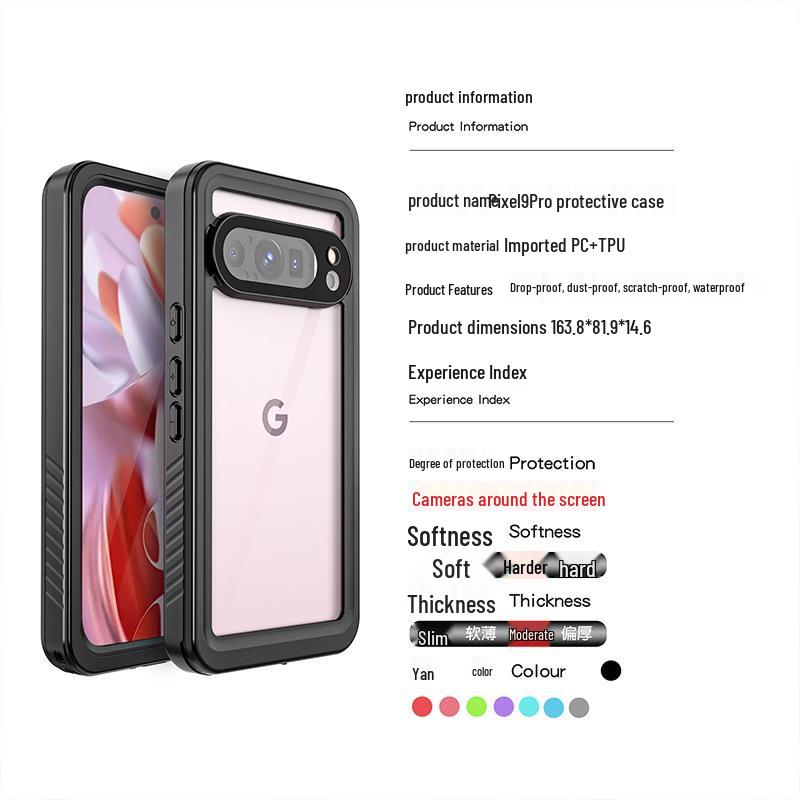 Водонепроницаемый прозрачный чехол с полным покрытием для Google Pixel 9 Pro XL