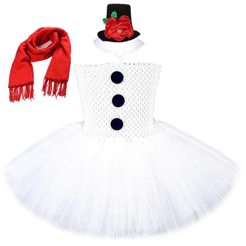 Christmas Snowman Mesh Skirt Girls Dress Suit Children Tutu Skirts