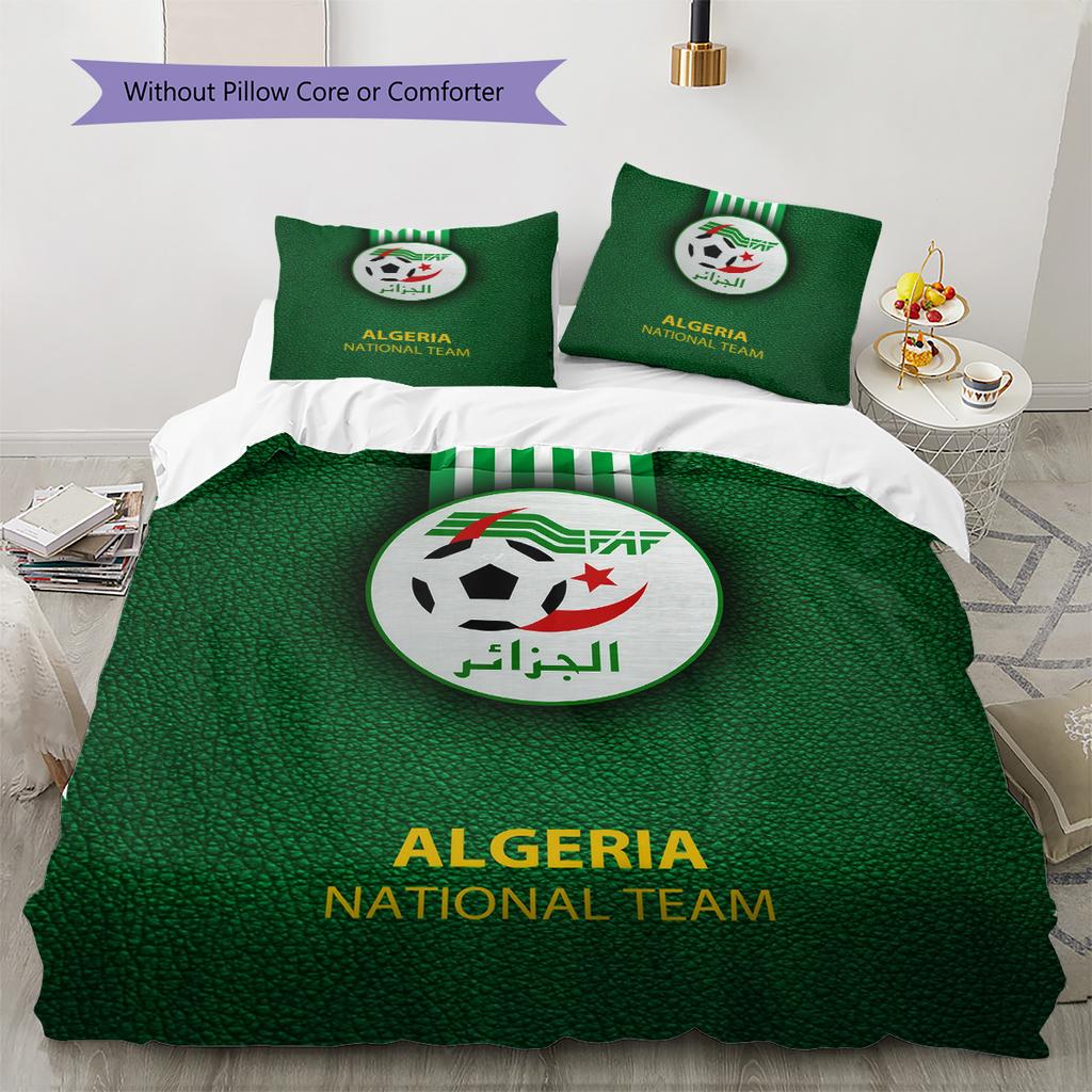 Algeria National Football Team Pattern Bedding Quilt Set Home Decoration Gift (1 * duvet cover + 2 * pillowcase without core)