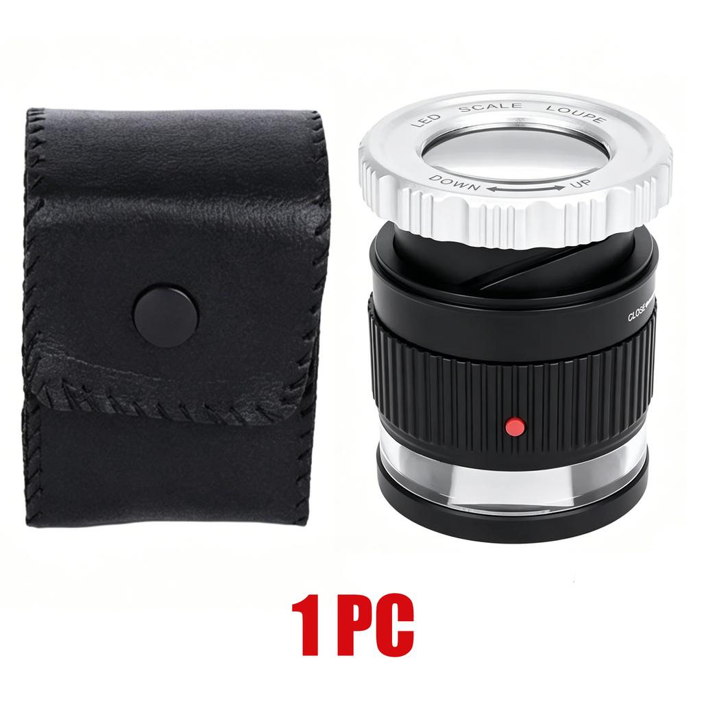 LED Scale Loupe 30X Adjustable Focal HD Magnifier Cylindrical Handheld Magnifying Glass with Scale Jewelry Magnifier Mini Lupa