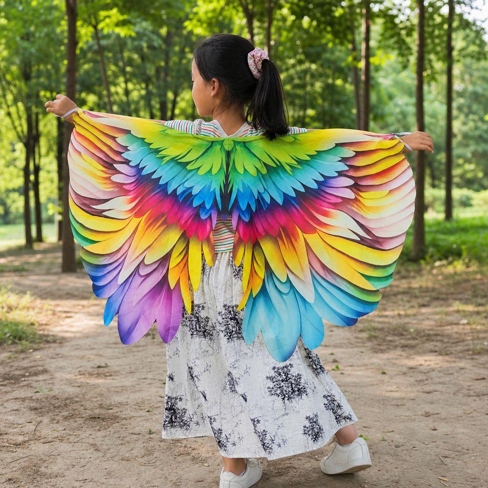 Polyester Rainbow Wing Cape Bird Feather Print Dress Up Wings New Bird Wing Cape Party Performance