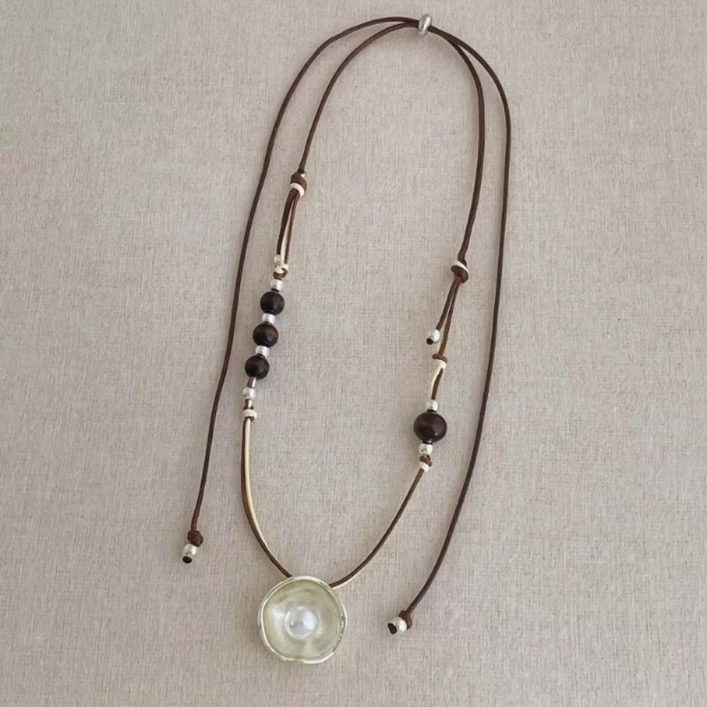 Imitation Pearl Beads Sweater Chain French Irregular Round Double Layered Rope Chain Women