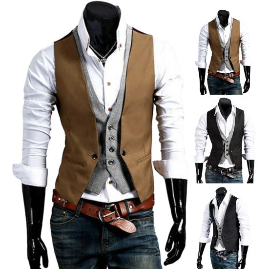 Однобортный костюм с v-образным вырезом, жилет, отличное мастерство, искусственный двухсекционный мужской деловой жилет, рабочая одежда