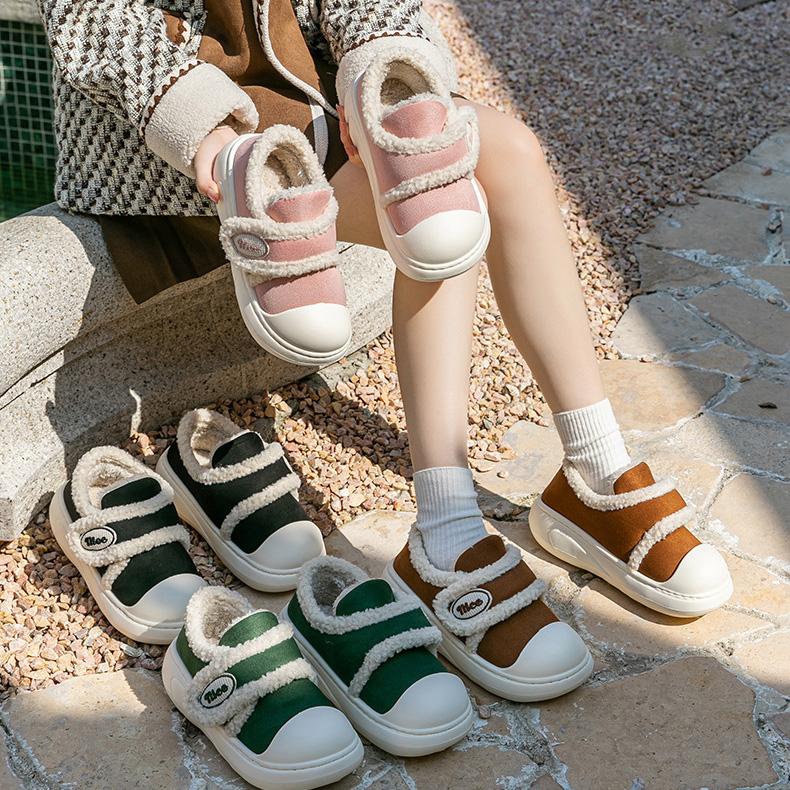 Женские весенние теплые хлопковые зимние сапоги повседневные короткие сапоги-трубы с толстой подошвой из флиса и меха зимние домашние тапочки из хлопка на липучке туфли 34-41