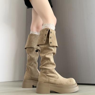 Женские ботинки на толстой подошве, новые осенне-зимние высокие ботинки, два варианта ношения, рыцарские ботинки выше колена, ботинки Мартин, ботинки с голенищем