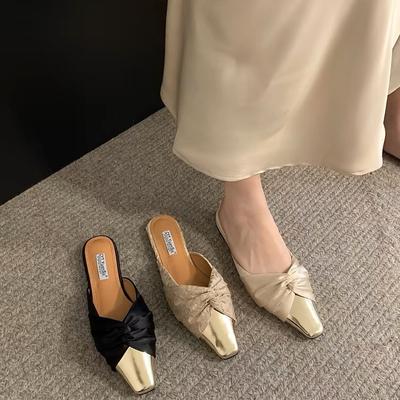 Новые атласные туфли-шлепанцы с закрытой пяткой, уличная обувь, темпераментная обувь, балетки, золото