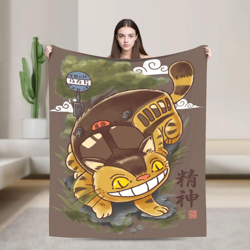 Традиционные вязаные одеяла Некобус Японские Т-Тоторо Кот-автобус Флисовый плед Постельные принадлежности Диван Портативные Мягкие Теплые Покрывала