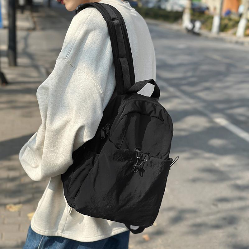 Однотонный плиссированный рюкзак для мужчин, легкий дорожный рюкзак, женская школьная сумка